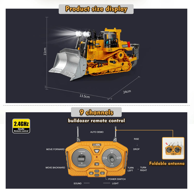 Super Escavadeira de Contrele Remoto RC - Escavadeira/caminhão basculante/Bulldozer